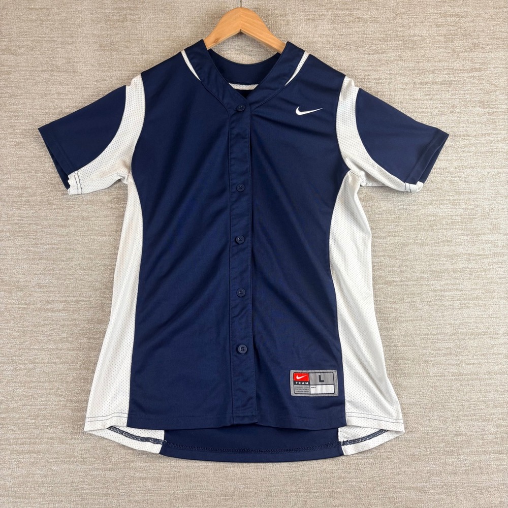 Nike Team Baseball Jersey Blank Mens L Navy Blue EUC Sporty Athletic